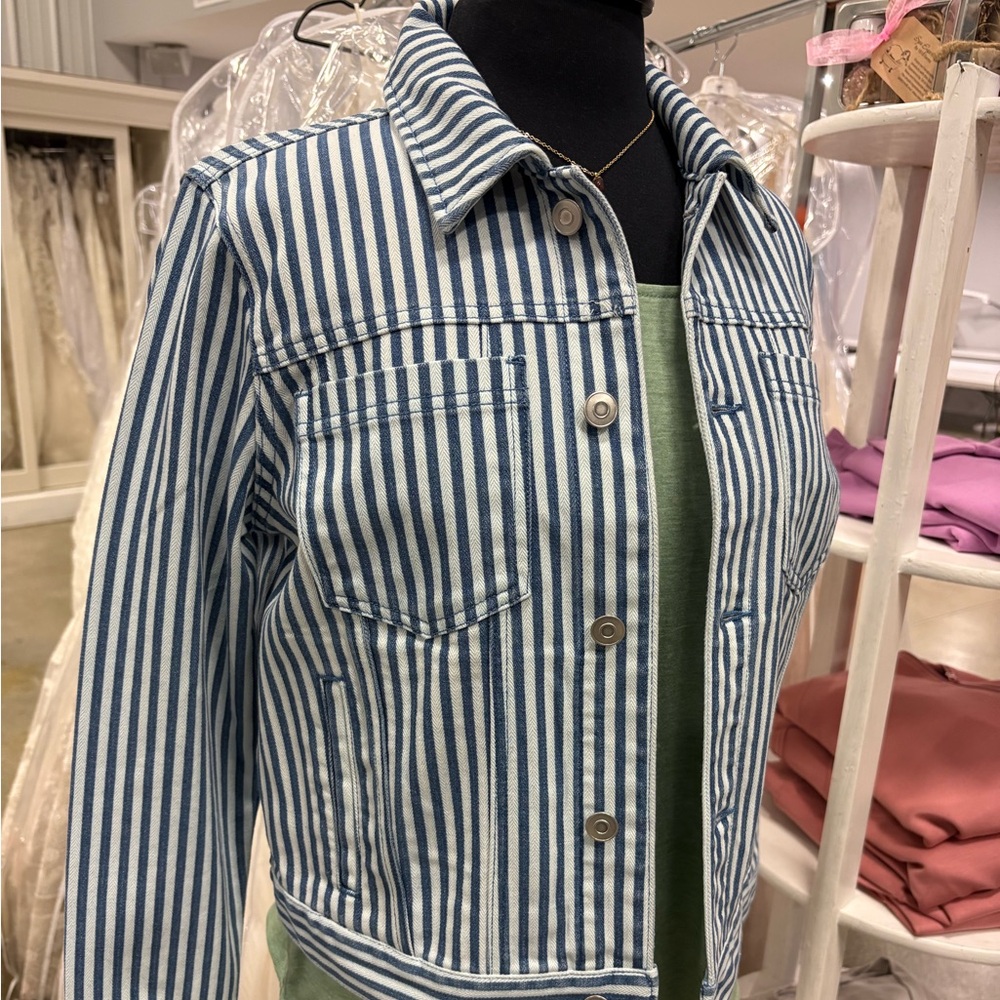 Tribal denim jacket striped great layering